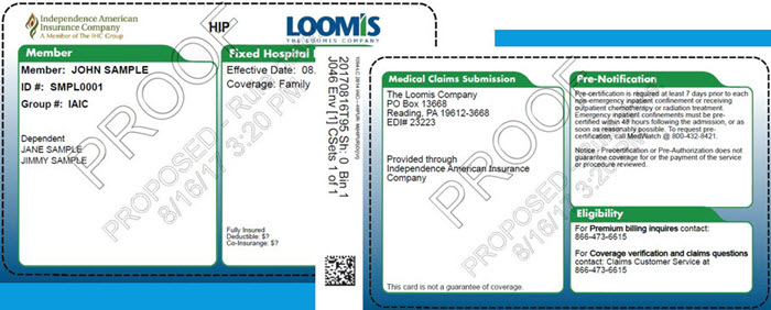 IHC Sample Health Insurance Card front and back