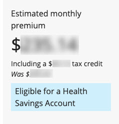 Screen shot of both HSA and tax credit labels